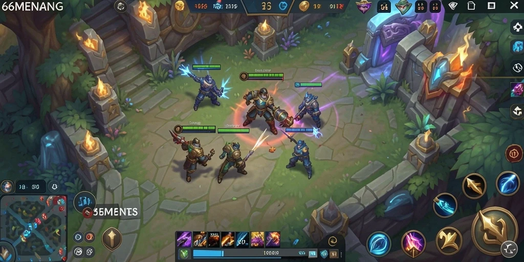 Screenshot menunjukkan aksi intens dalam gameplay MOBA 66MENANG.