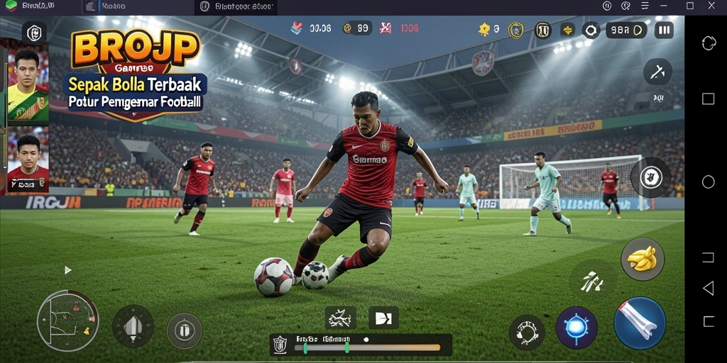 Tampilan gameplay menarik dari BROJP yang menggambarkan pertandingan sepak bola.