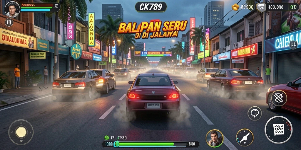 Tampilan gameplay CK789 yang mendebarkan dengan aksi balapan yang seru.