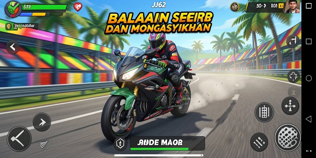 Tampilan gameplay balapan motor yang seru dan mendebarkan di JJ62.