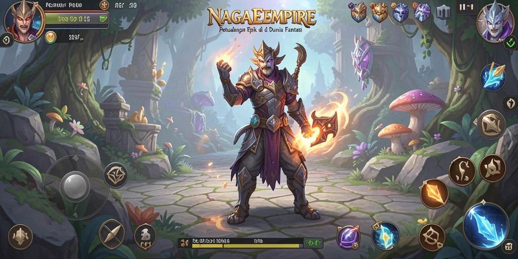Screenshot utama NAGAEMPIRE menampilkan aksi pertempuran yang epik di dunia fantasi.