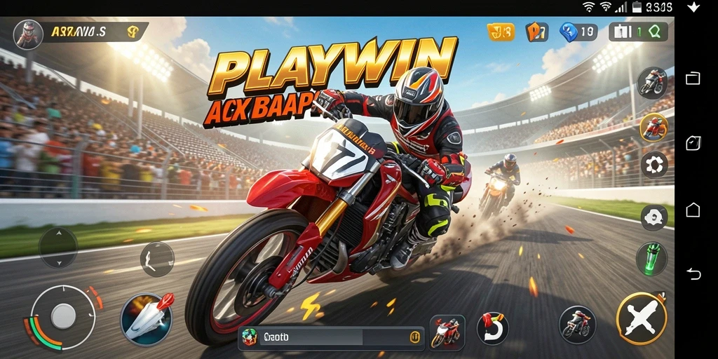 Tampilan aksi balapan seru di PLAYWIN dengan mobil yang melaju cepat.
